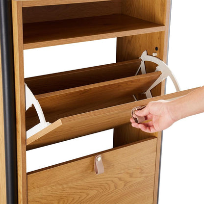 Shoe Cabinet Aalborg 5 | size: Length: 26cm, Width: 55.6cm, Height: 91.5cm | color: Oak | image: 4 | variant: 1016717
