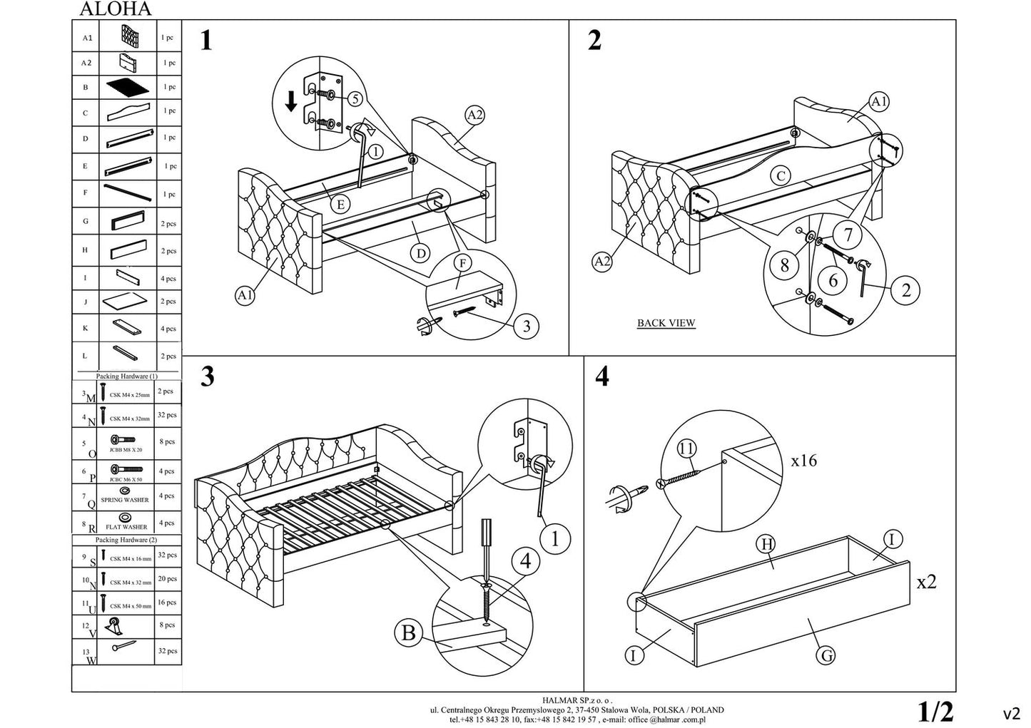 Single Bed Aloha | size: Length: 221cm, Width: 98cm, Height: 93cm | color: Gray | image: 2 | variant: 1010210