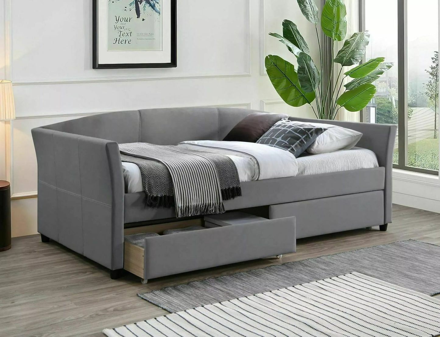 Single Bed Lanta | size: Length: 214cm, Width: 100cm, Height: 92cm | color: Gray | image: 0 | variant: 1010256