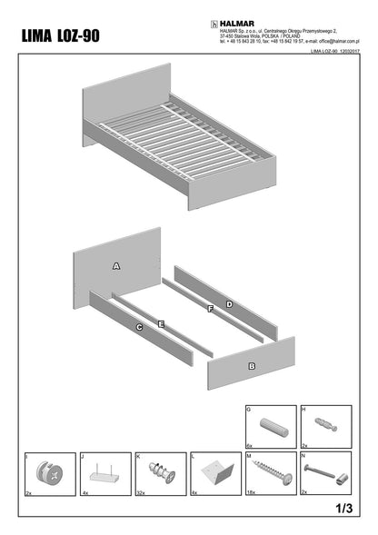 Single Bed Lima 1 | size: Length: 205cm, Width: 95cm, Height: 70cm | color: White | image: 3 | variant: 1010191