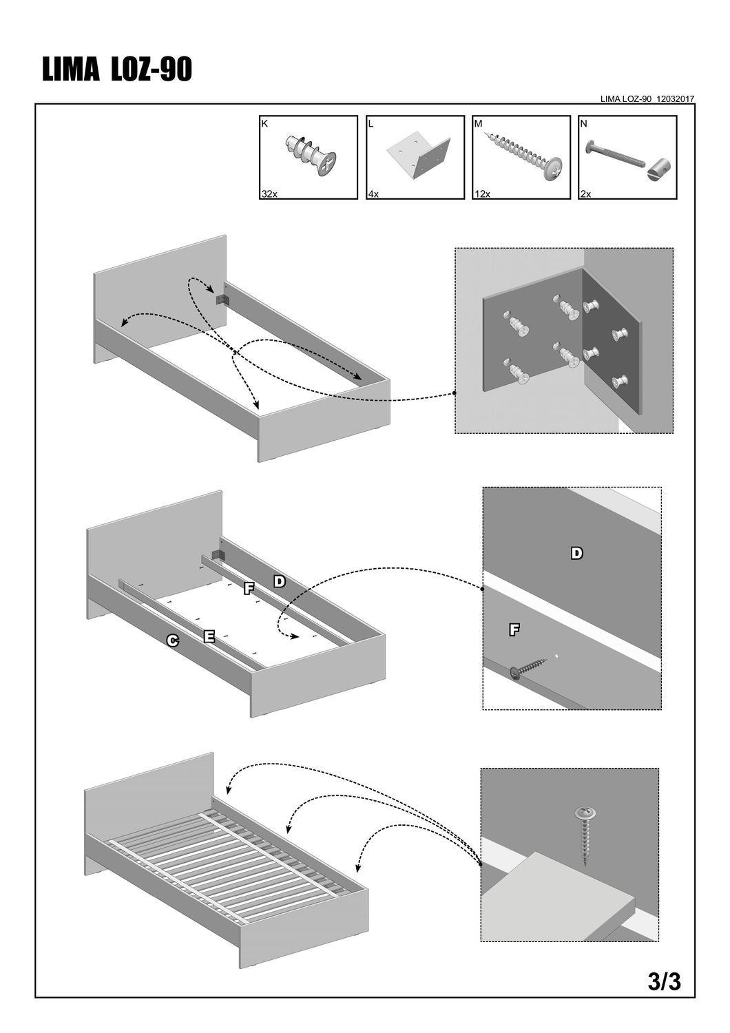 Single Bed Lima 1 | size: Length: 205cm, Width: 95cm, Height: 70cm | color: White | image: 5 | variant: 1010191
