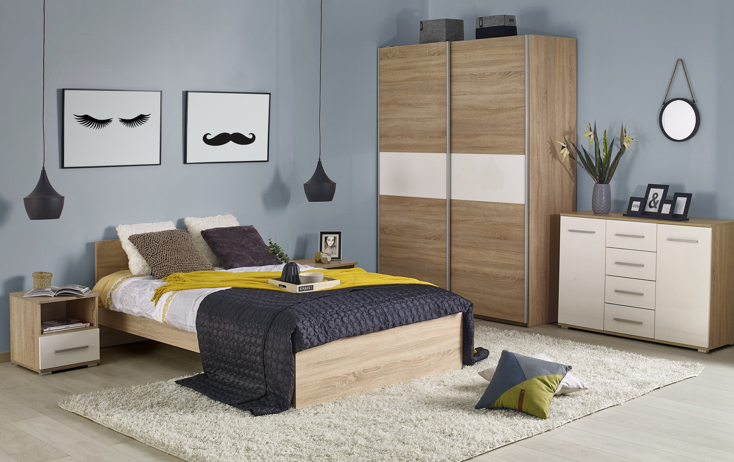 Single Bed Lima | size: Length: 205cm, Width: 125cm, Height: 70cm | color: Oak | image: 2 | variant: 1010189