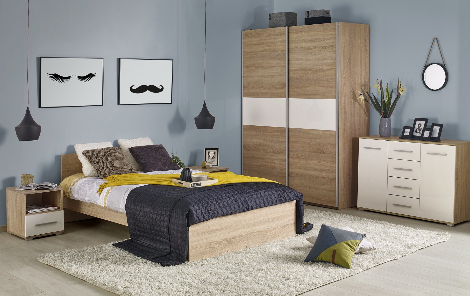 Single Bed Lima | size: Length: 205cm, Width: 125cm, Height: 70cm | color: Oak | image: 2 | variant: 1010189