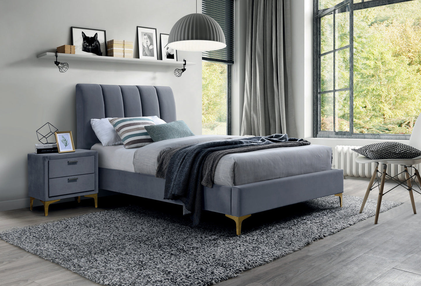 Single Bed Mirage Velvet | size: Length: 219cm, Width: 95cm, Height: 108cm | color: Gray | image: 1 | variant: 1010274