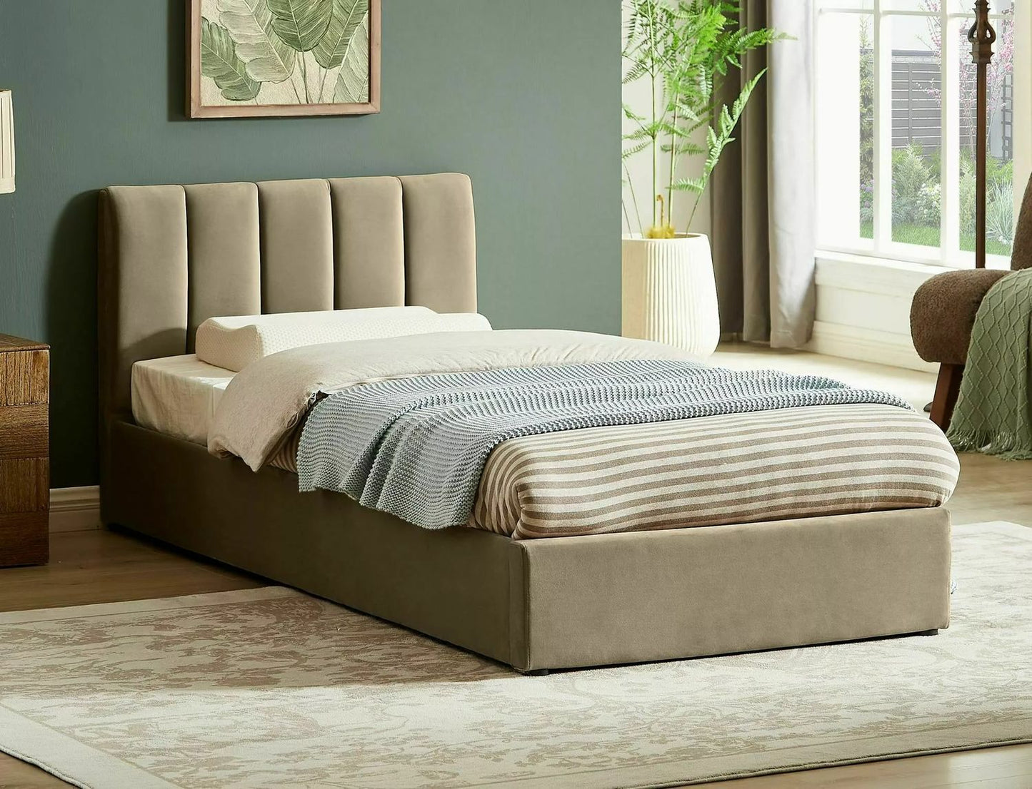 Single Bed Montreal | size: Length: 215cm, Width: 97cm, Height: 79cm | color: Beige | image: 0 | variant: 1010267