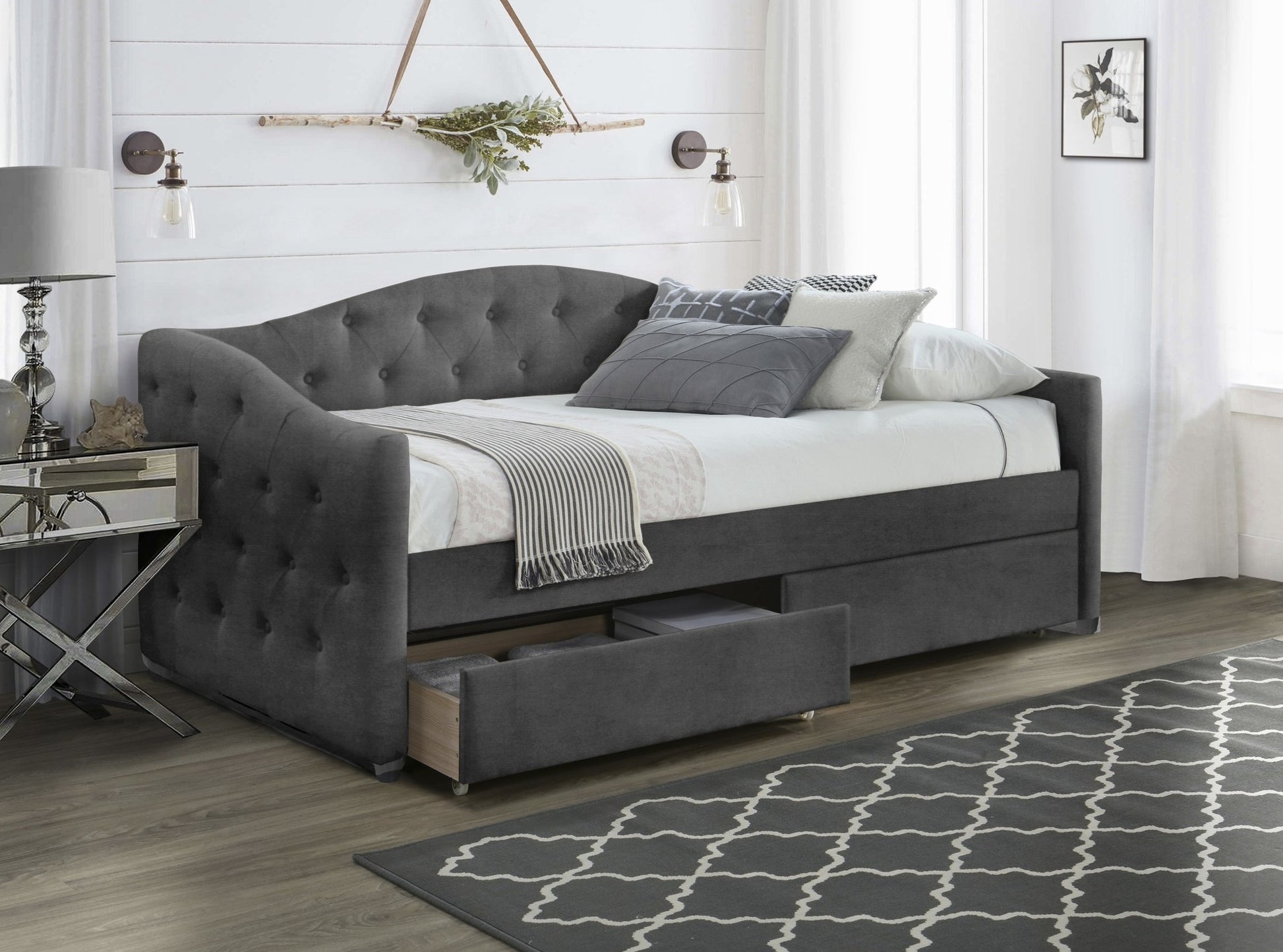 Single Bed Munich | size: Length: 221cm, Width: 98cm, Height: 93cm | color: Gray | image: 0 | variant: 1003428