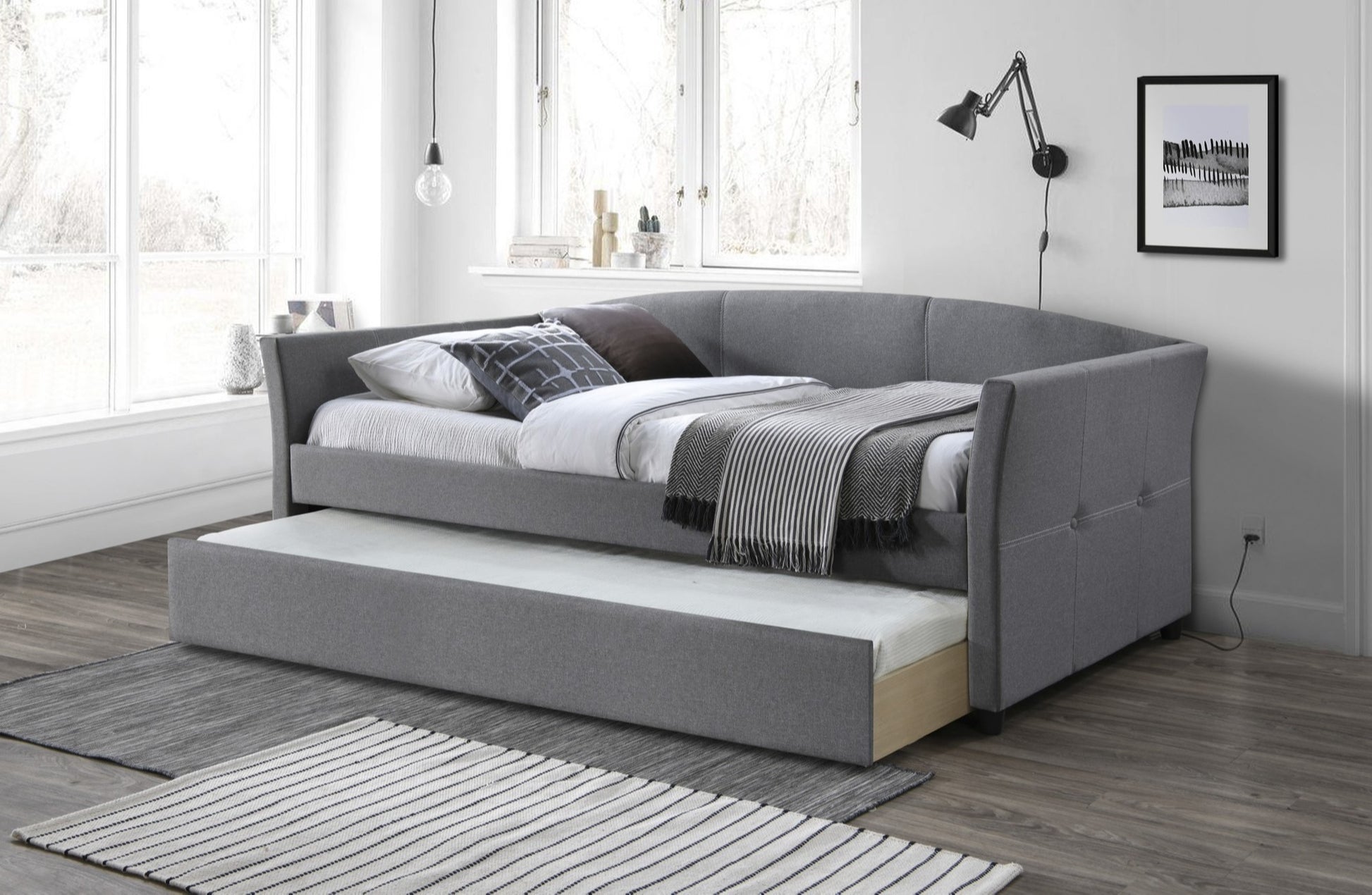 Single Bed Sanna | size: Length: 221cm, Width: 97cm, Height: 80cm | color: Gray | image: 2 | variant: 1010968
