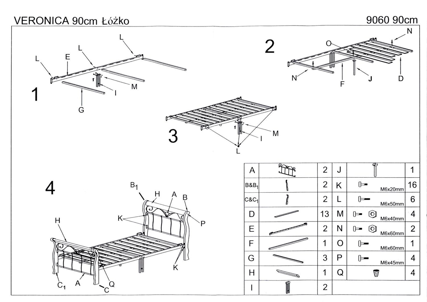 Single Bed Veronica | size: Length: 204cm, Width: 93cm, Height: 91cm | color: Black/Cherry wood | image: 10 | variant: 1010948