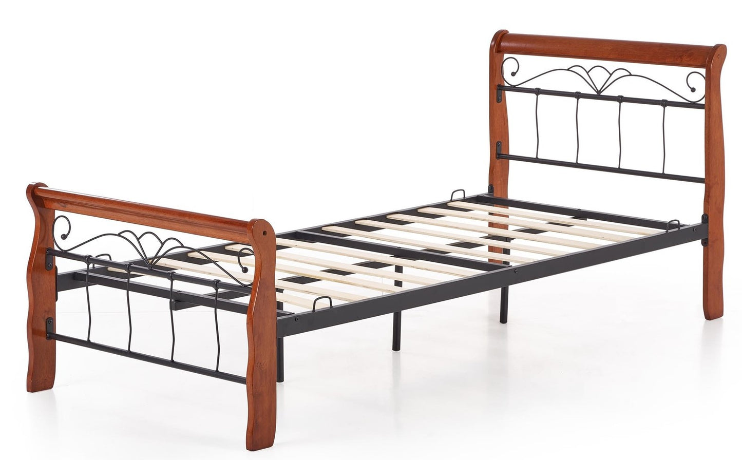 Single Bed Veronica | size: Length: 204cm, Width: 93cm, Height: 91cm | color: Black/Cherry wood | image: 4 | variant: 1010948