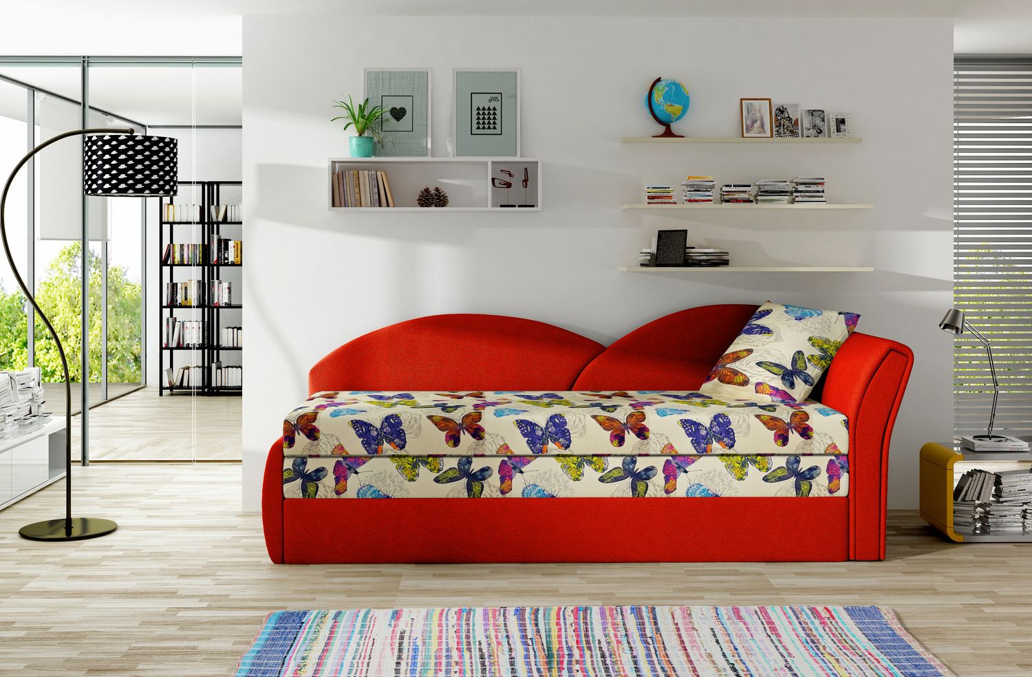 Sleeper Sofa Aga 17 | size: Width: 80cm, Height: 77cm, Depth: 218cm | color: Alova/Butterfly | image: 1 | variant: 1017135