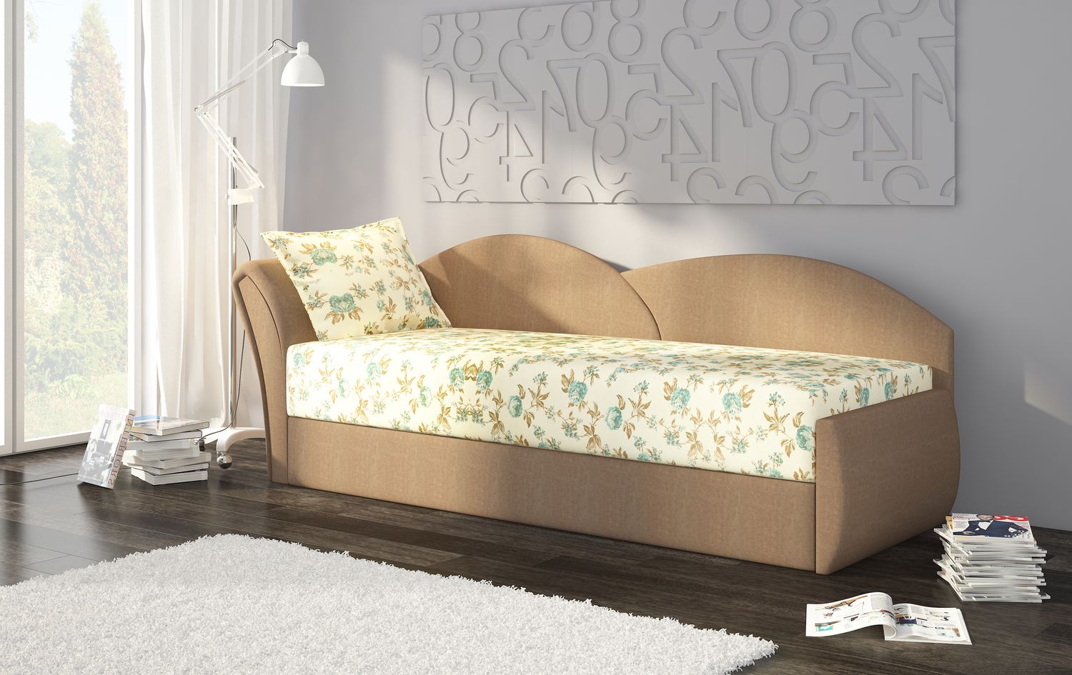 Sleeper Sofa Aga 4 | size: Width: 80cm, Height: 77cm, Depth: 218cm | color: Alova/Rose | image: 1 | variant: 1017122