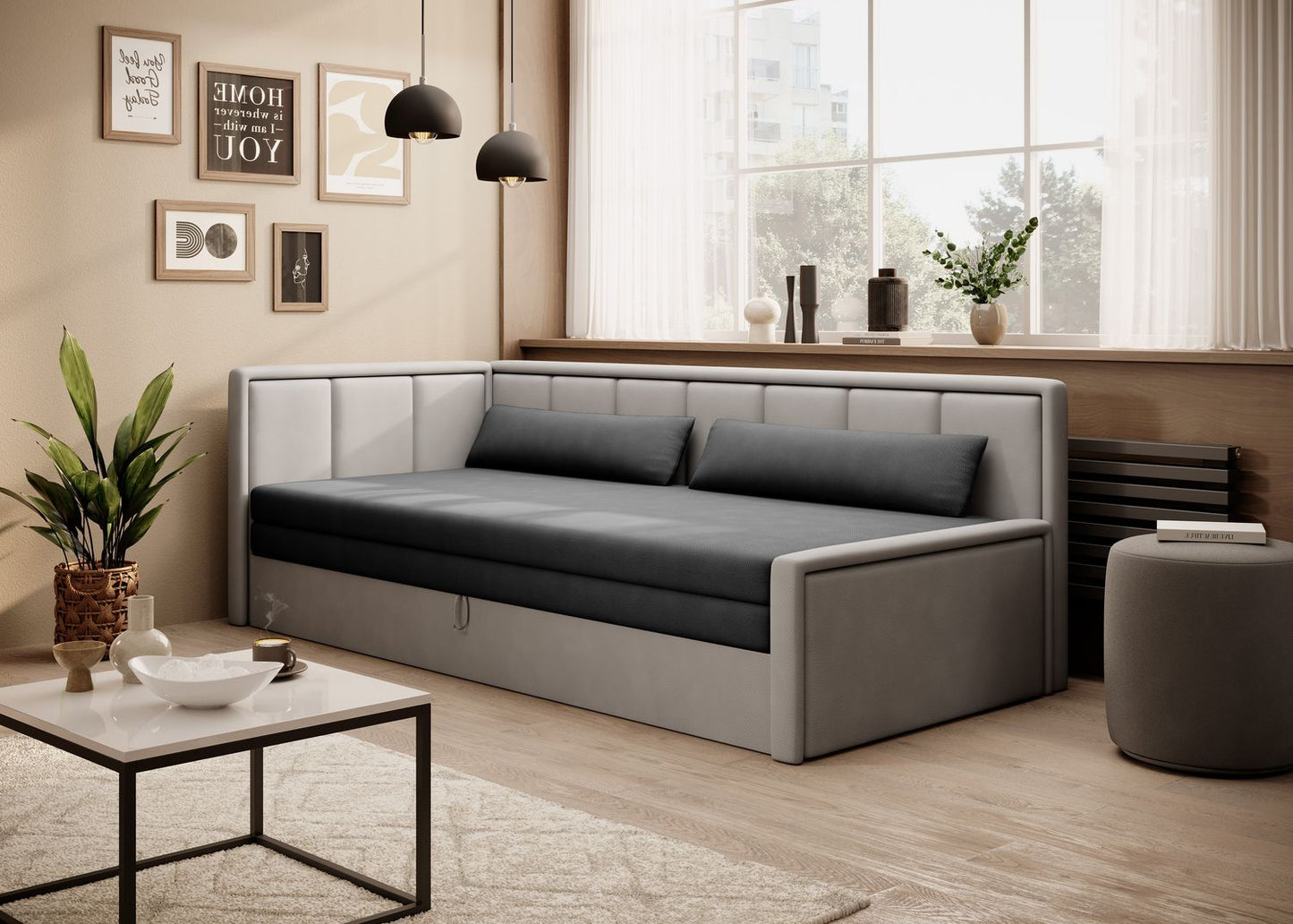 Sleeper Sofa East Fukuoka | size: Width: 82cm, Height: 77cm, Depth: 214cm | color: Pelēka/Poco | image: 1 | variant: 1017868