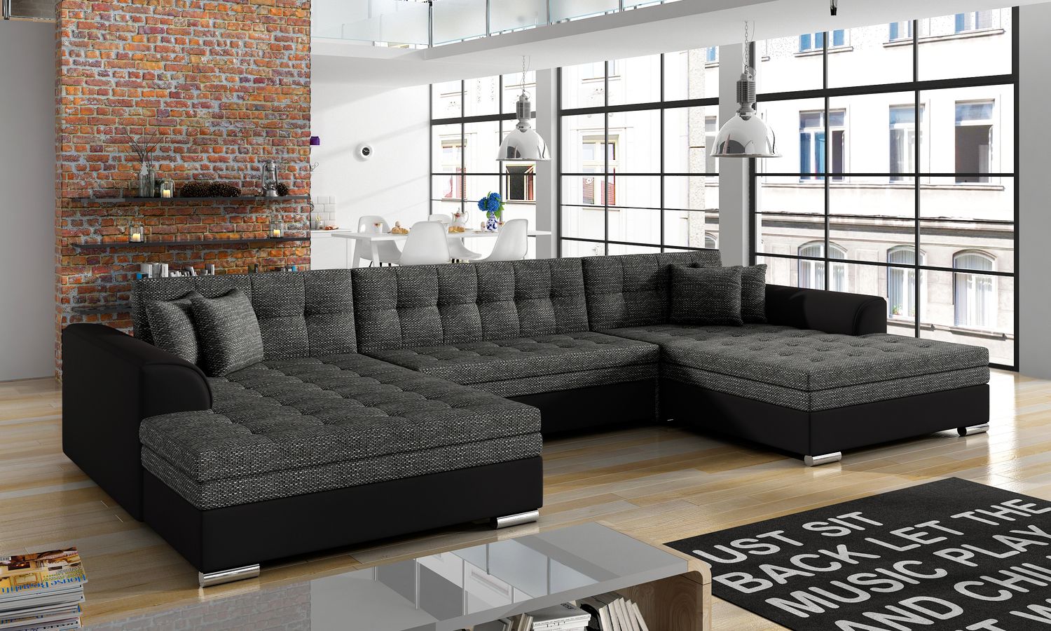 Sleeper Sofa Llandudno | size: Width: 359cm, Height: 78cm, Depth: 165cm | color: Black/Grey | image: 1 | variant: 1014998