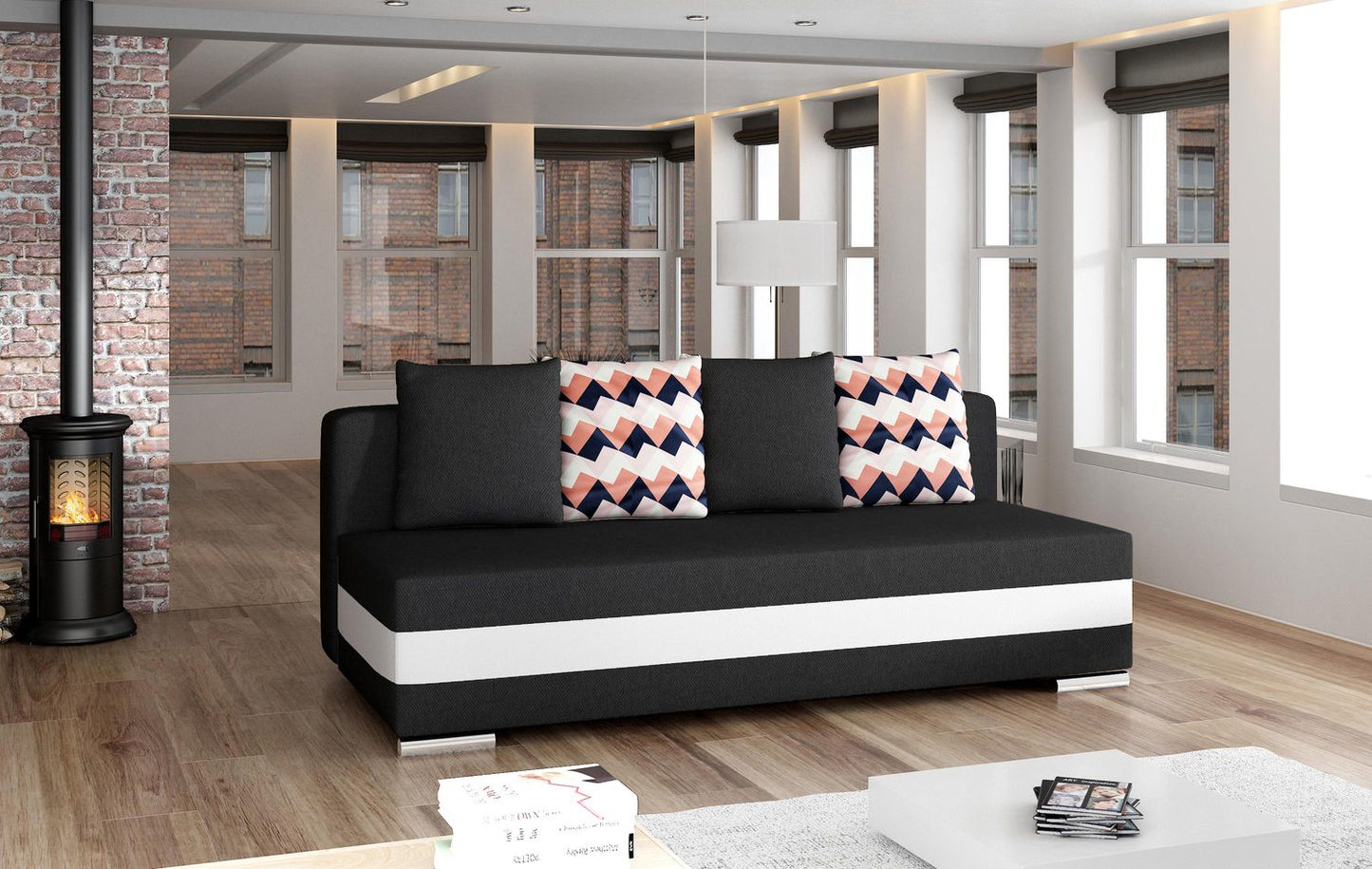 Sleeper Sofa Peebles 1 | size: Width: 195cm, Height: 83cm, Depth: 86cm | color: White/Black | image: 1 | variant: 1015011