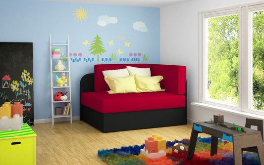 Sleeper Sofa Rosa 3 | size: Width: 75cm, Height: 60cm, Depth: 73cm | color: Black/Red | image: 1 | variant: 1014047