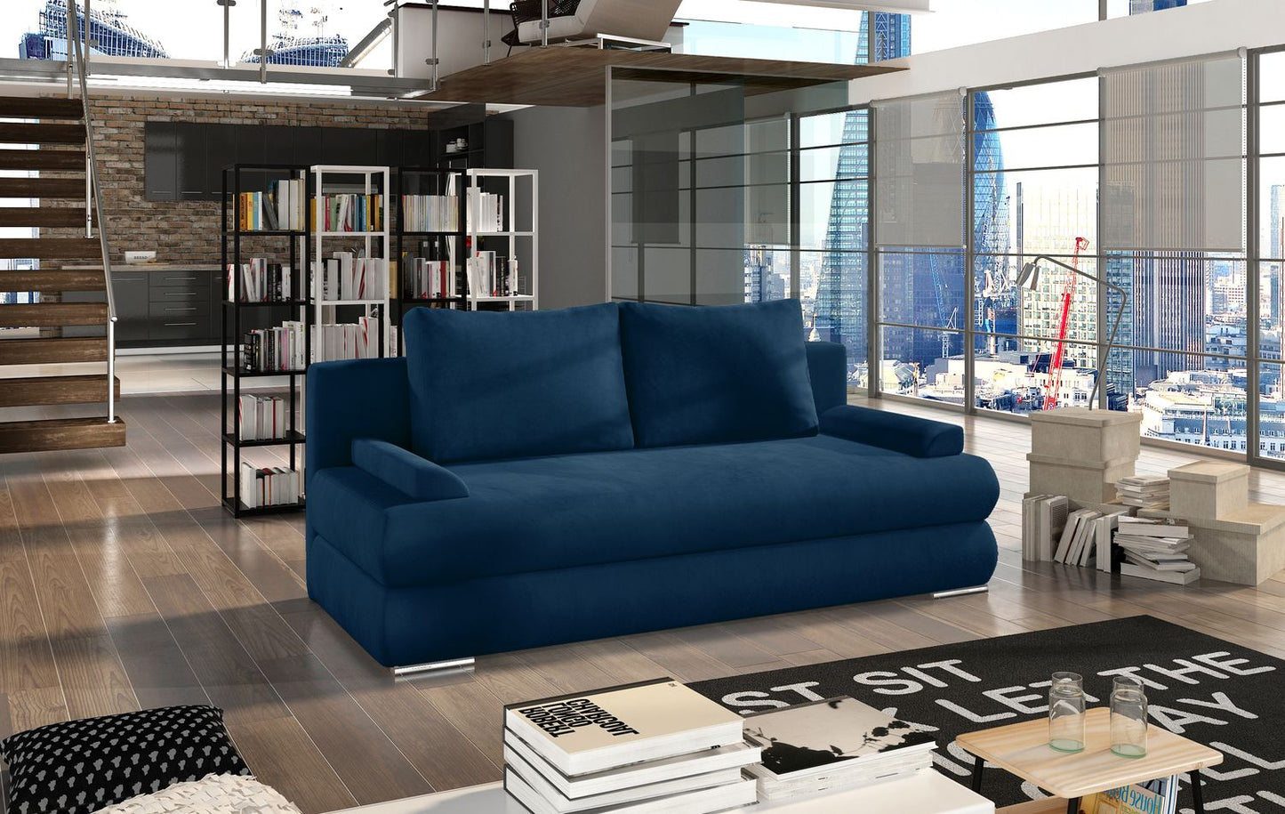 Sleeper Sofa Warwick 22 | size: Width: 60cm, Height: 90cm, Depth: 213cm | color: Blue | image: 1 | variant: 1017977