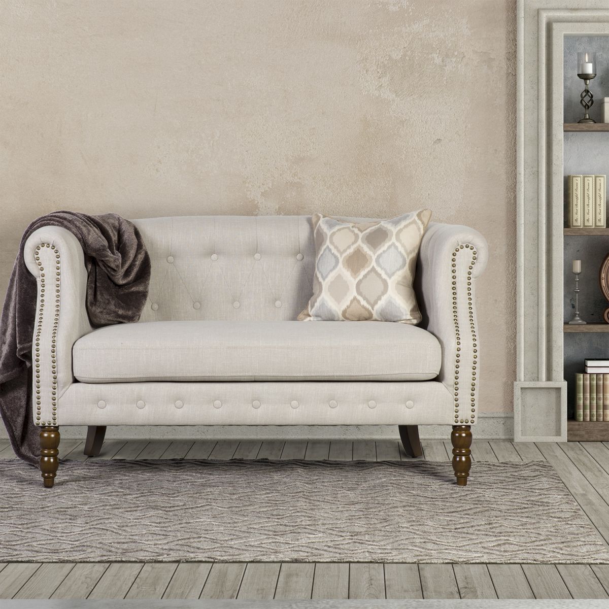 Sofa Holmes | size: Width: 140cm, Height: 78cm, Depth: 75cm | color: Beige | image: 1 | variant: 1011024