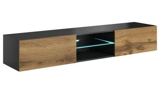 TV Table Antwerp | size: Length: 40cm, Width: 180cm, Height: 30cm | color: Black/Oak | image: 1 | variant: 1003108