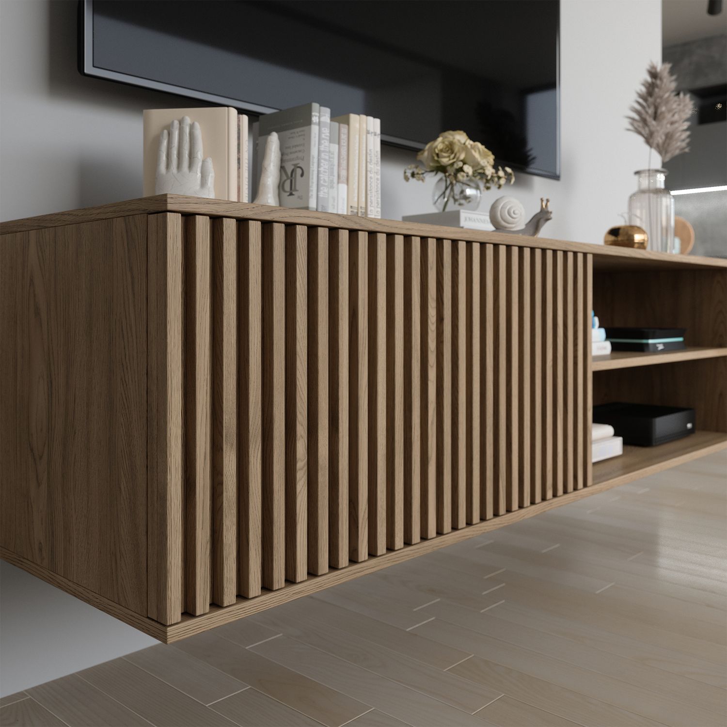 TV Table Entsian 1 | size: Length: 40cm, Width: 40cm, Height: 150cm | color: Oak | image: 3 | variant: 1017072