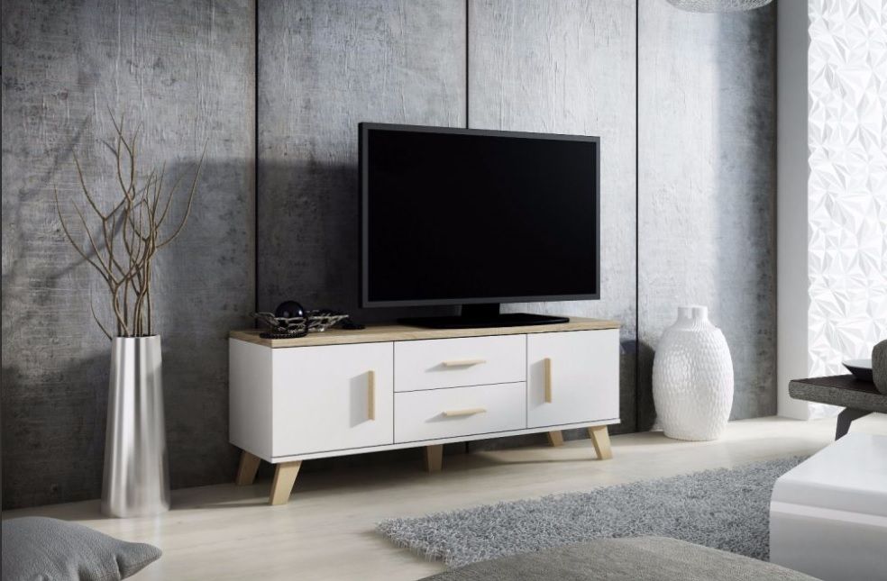 TV Table Lotta | size: Length: 40cm, Width: 140cm, Height: 53cm | color: White/Oak | image: 0 | variant: 1012442