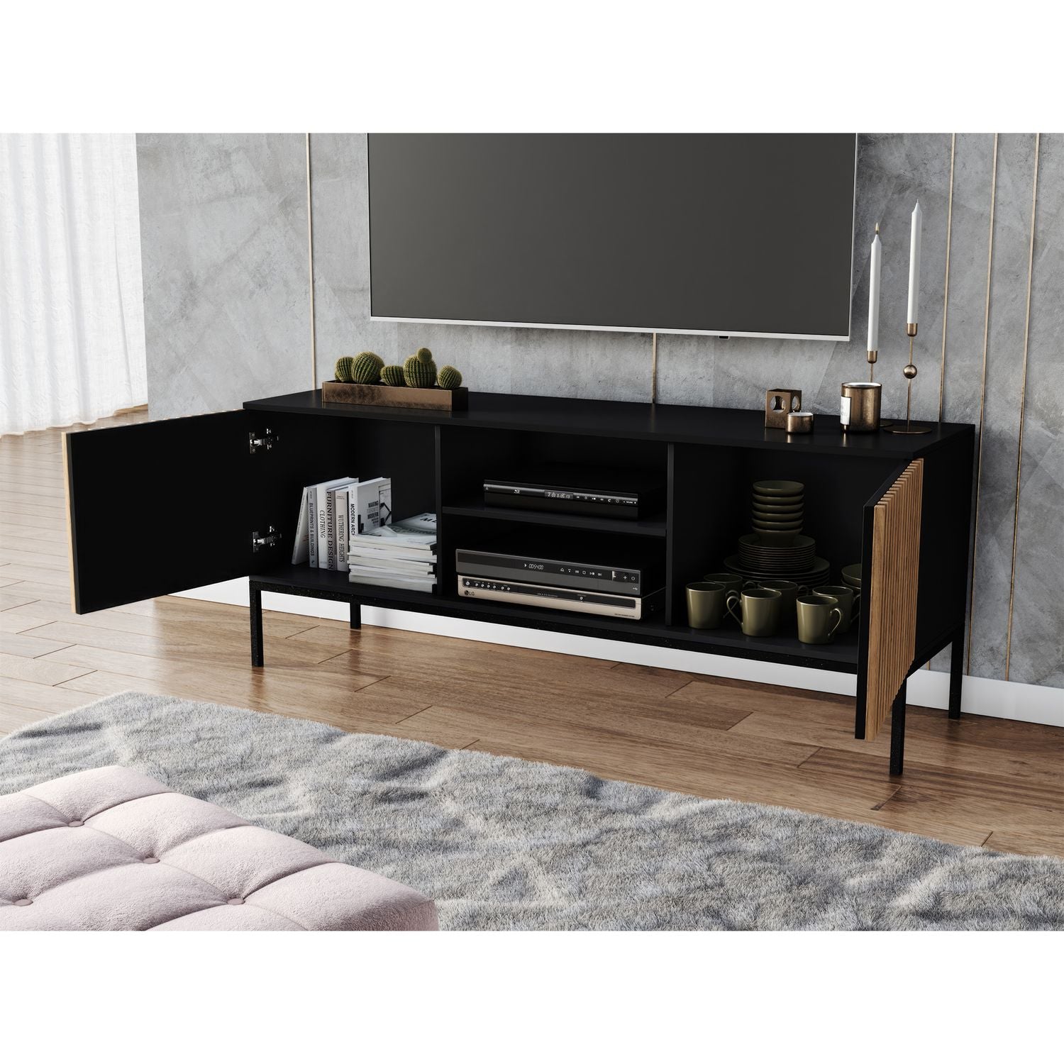 TV Table Meorati | size: Length: 40cm, Width: 150cm, Height: 60cm | color: Black | image: 3 | variant: 1017069