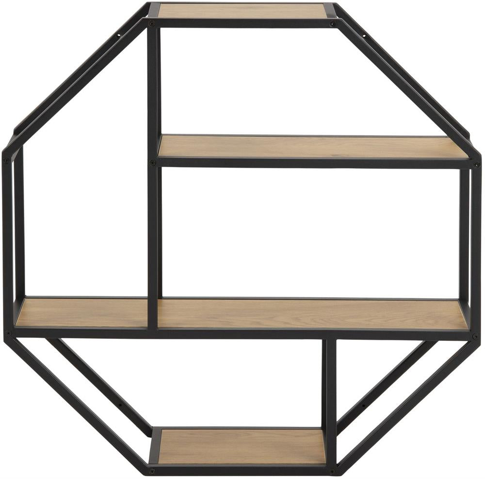 Wall Shelf Aberystwyth | size: Width: 77cm, Height: 77cm, Depth: 20cm | color: Black/Oak | image: 2 | variant: 1006099