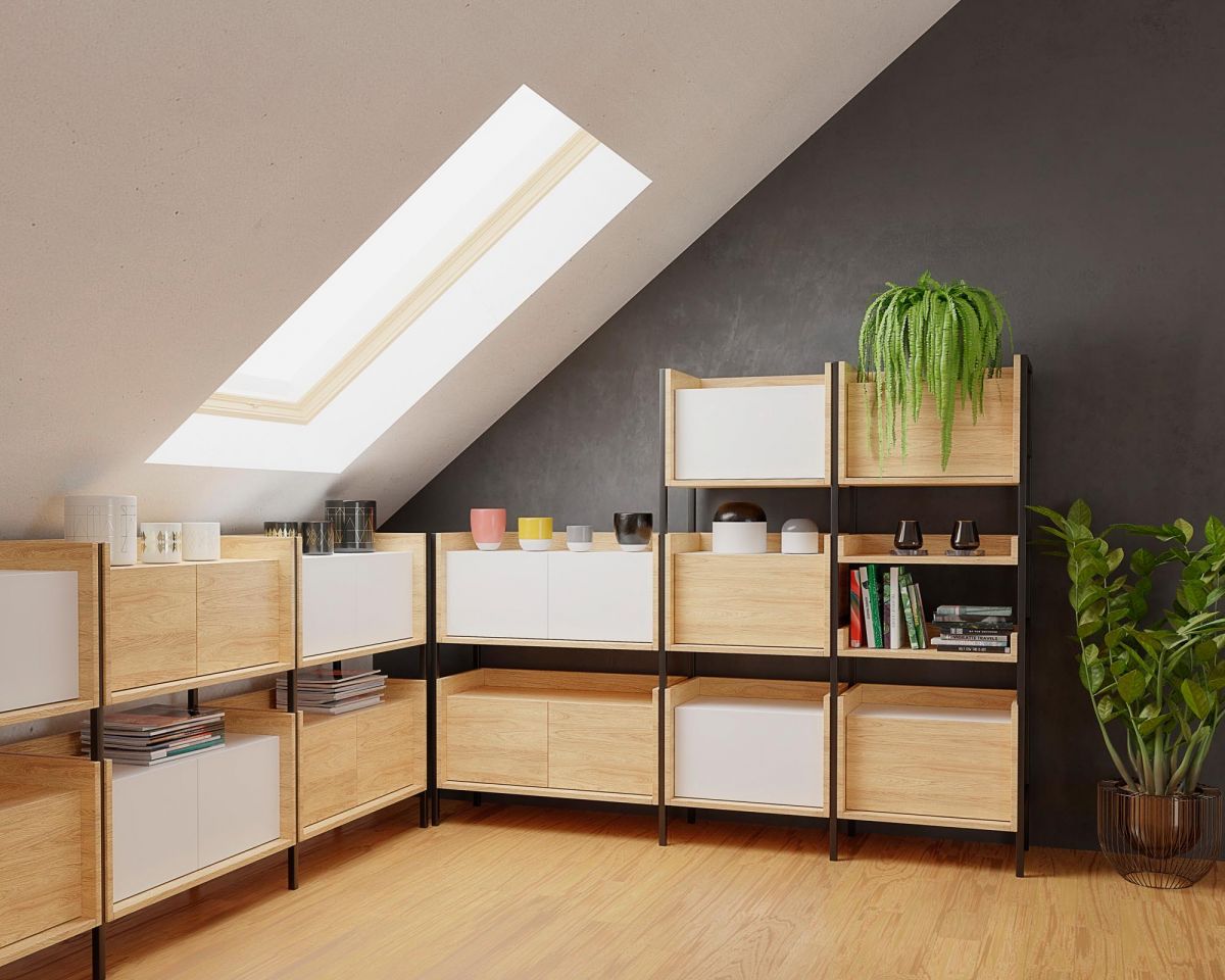 Wall Shelf Espoo | size: Width: 50cm, Height: 179cm, Depth: 41cm | color: White/Oak | image: 2 | variant: 1002045