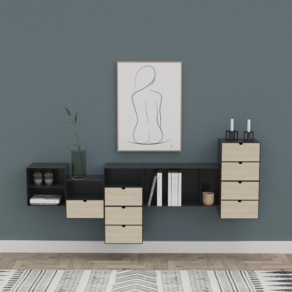Wall Shelf Joliet | size: Width: 30cm, Height: 30cm, Depth: 25cm | color: Black/Oak | image: 4 | variant: 1016965