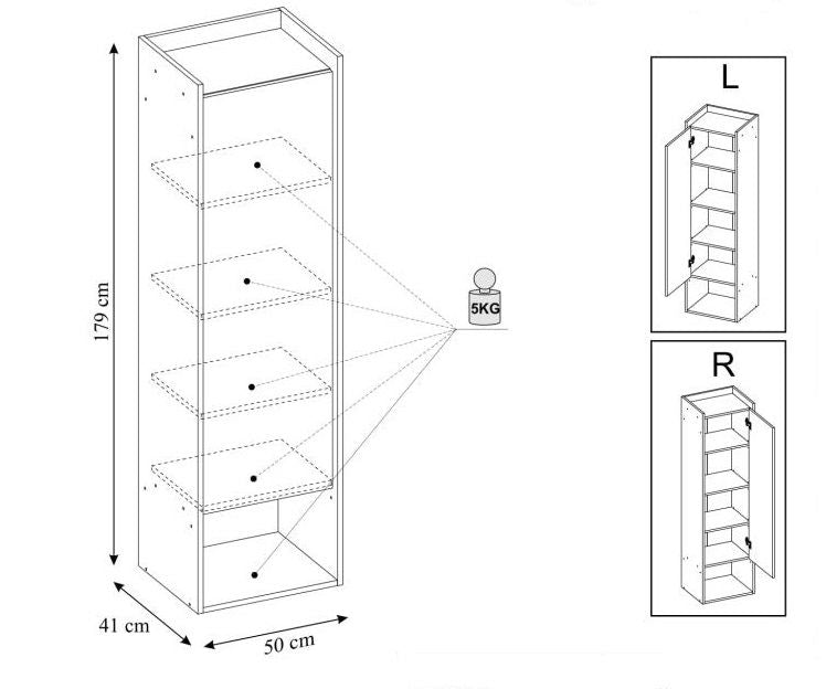 Wall Shelf Mobius 1D 1 | size: Width: 50cm, Height: 179cm, Depth: 41cm | color: Oak | image: 2 | variant: 1000543